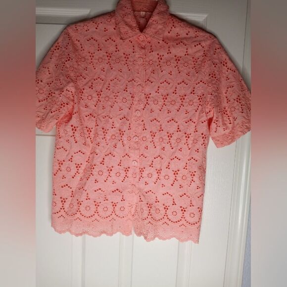 Unbranded M Shortsleeves Coral Eyelets Lace Button Up Women's Shirt Blouse - Picture 1 of 6
